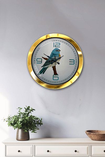 Kasva Concept Gift 36 cm Gold Metal Bird Wall Clock