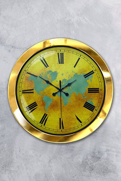 Kasva Concept Gift 36 cm Gold Metal Maps Wall Clock