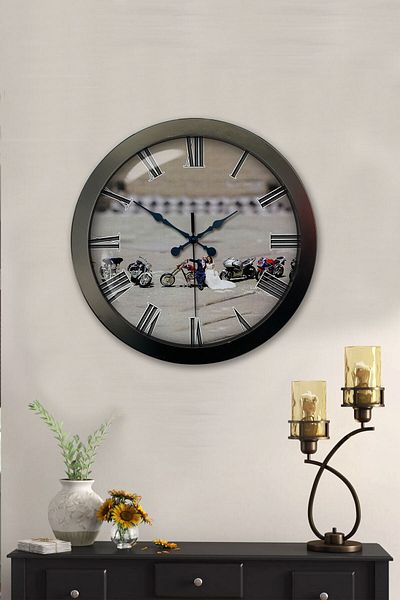 Kasva Concept Cadou 36 Cm Ceas de Perete Mireasa Mire din Metal Negru