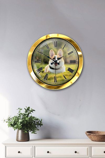 Kasva Concept Gift 36 cm Gold Metal Dog Wall Clock