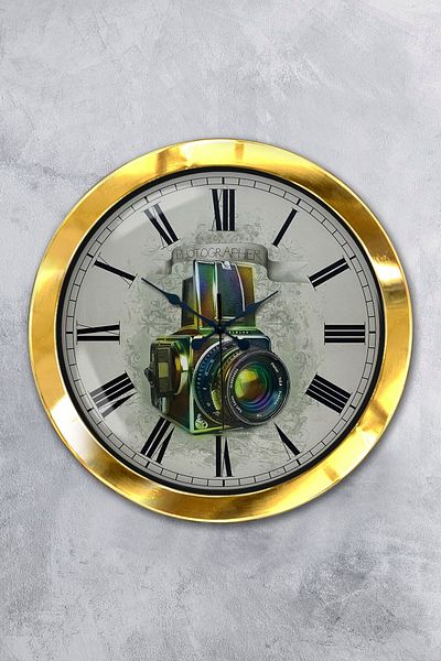 Kasva Concept Gift 36 cm Gold Metal Photo Wall Clock
