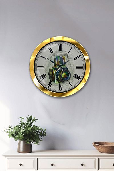 Kasva Concept Gift 36 cm Gold Metal Photo Wall Clock