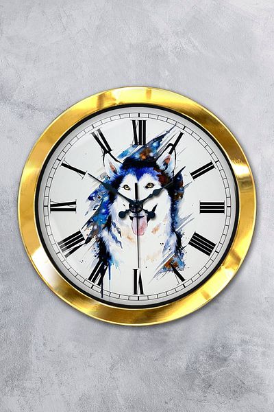 Kasva Concept Δώρο 36 εκ. Χρυσό Μεταλλικό Ρολόι Τοίχου Wolf