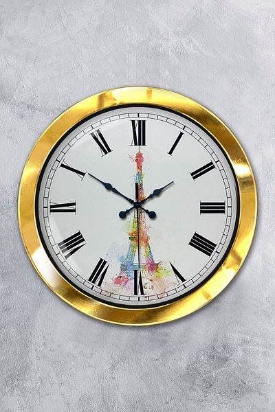 Kasva Concept 36 cm Gold Metal Eiffel Tower Wall Clock