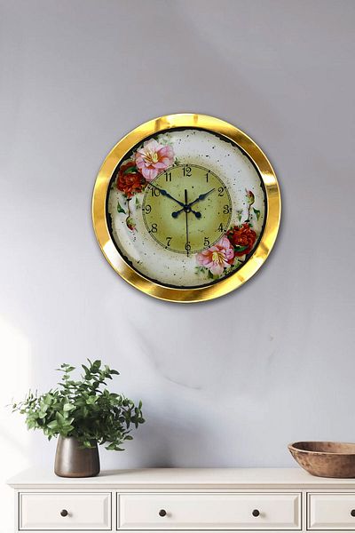 Kasva Concept Gift 36 cm Gold Metal Flowers Wall Clock