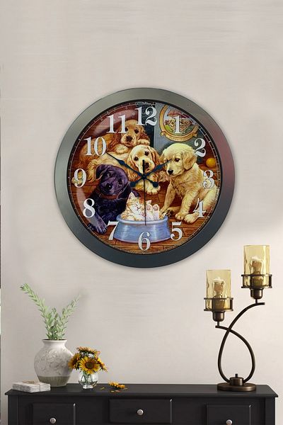 Kasva Concept Gift 36 cm Black Metal Dogs Wall Clock