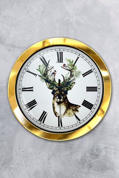 Kasva Concept Gift 36 cm Gold Metal Deer Wall Clock