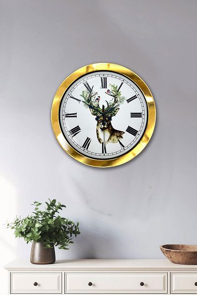Kasva Concept Gift 36 cm Gold Metal Deer Wall Clock