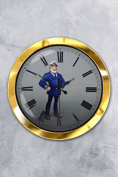 Kasva Concept 36 cm Gold Metal Ship Captain Wall Clock