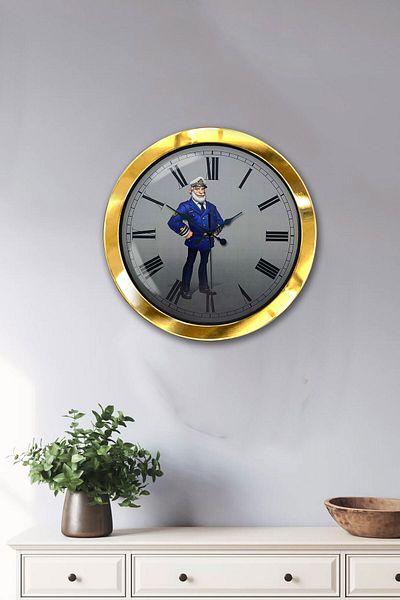 Kasva Concept 36 cm Gold Metal Ship Captain Wall Clock