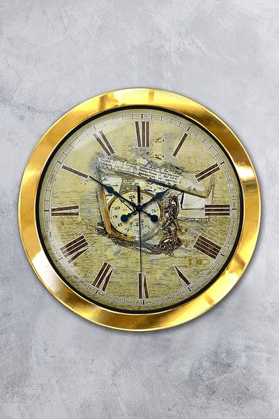 Kasva Concept Gift 36 cm Gold Metal Time Wall Clock