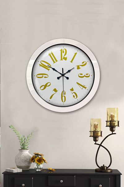 Kasva Concept Gift 36 cm White Metal Wall Clock with Yellow Numbers