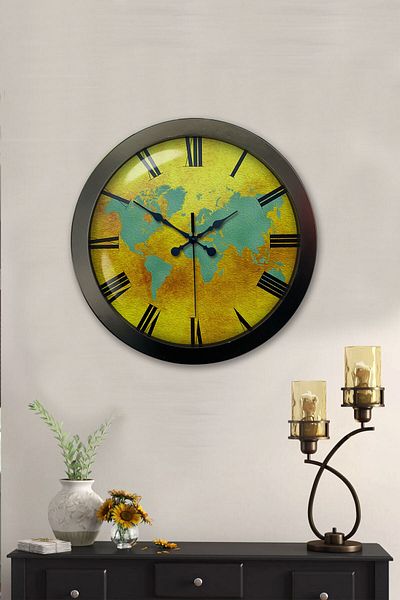 Kasva Concept Gift 36 cm Black Metal Maps Wall Clock
