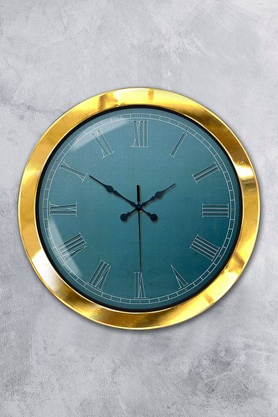 Kasva Concept Gift 36 cm Gold Metal Turquoise Wall Clock