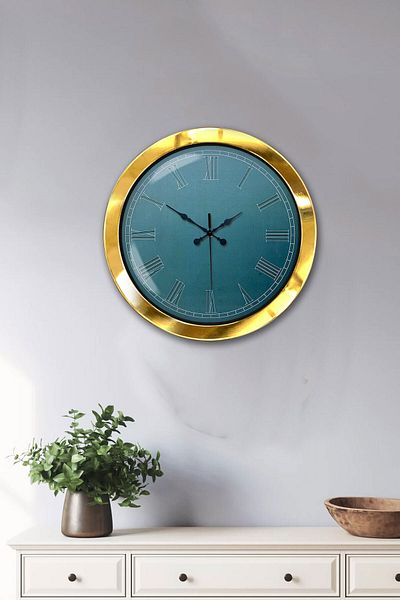 Kasva Concept Gift 36 cm Gold Metal Turquoise Wall Clock
