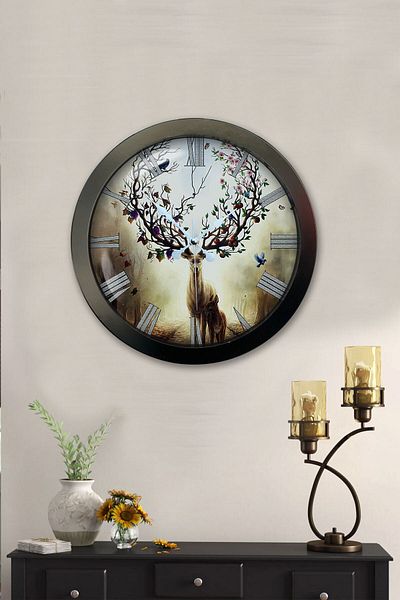 Kasva Concept Gift 36 cm Chrome Metal Deer Wall Clock