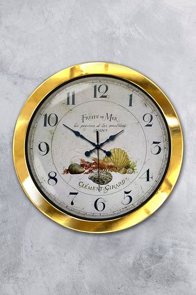 Kasva Concept Gift 36 Cm Gold Metal Fruits Wall Clock