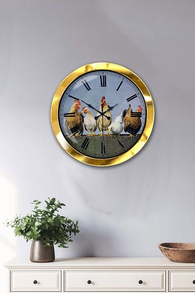 Kasva Concept Gift 36 cm Gold Metal Rooster Wall Clock