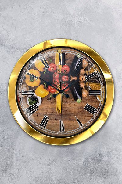 Kasva Concept Gift 36 cm Gold Metal Kitchen Wall Clock