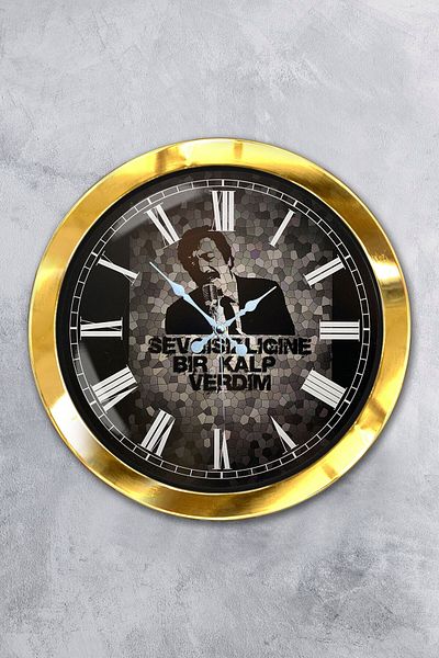 Kasva Concept 36 cm Gold Metal Müslüm Gürses Wall Clock