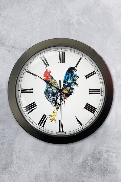 Kasva Concept Gift 36 cm Black Metal Rooster Wall Clock