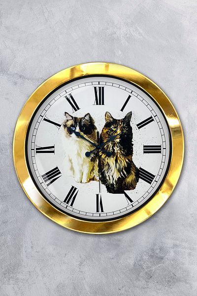 Kasva Concept Gift 36 cm Gold Metal Cat Wall Clock