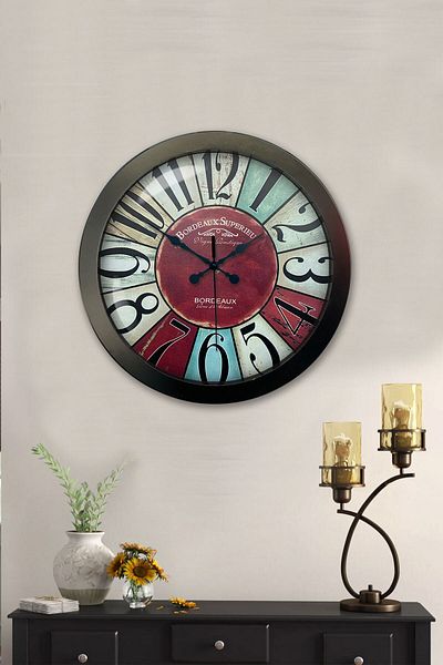 Kasva Concept Gift 36 cm Black Metal Bordeaux Wall Clock