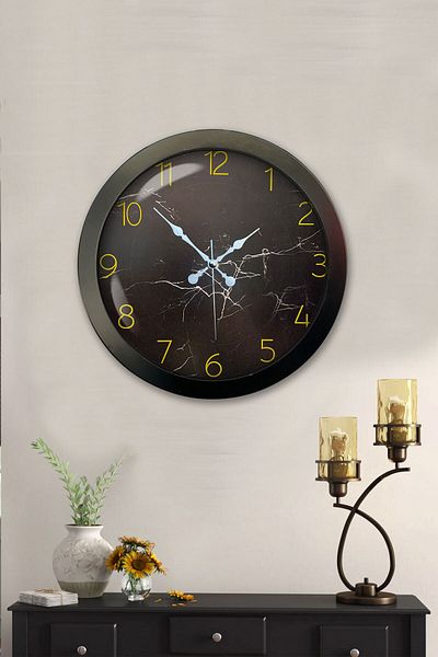 Kasva Concept Gift 36 cm Black Metal Black Patterned Wall Clock