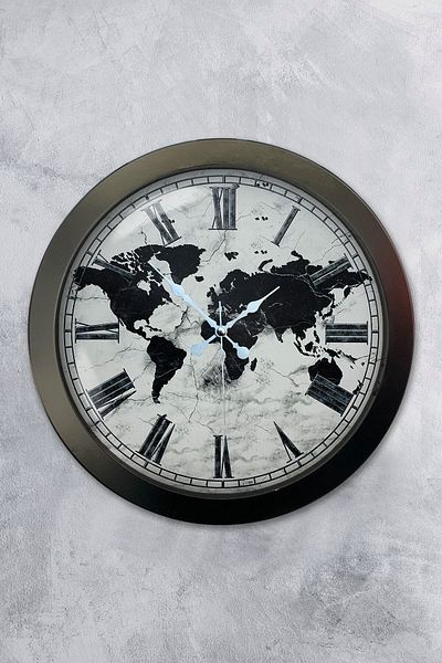 Kasva Concept Gift 36 cm Black Metal Map Wall Clock