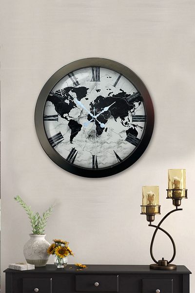 Kasva Concept Gift 36 cm Black Metal Map Wall Clock