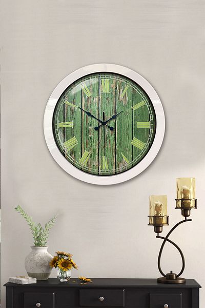 Kasva Concept 36 cm White Metal Green Pattern Wall Clock