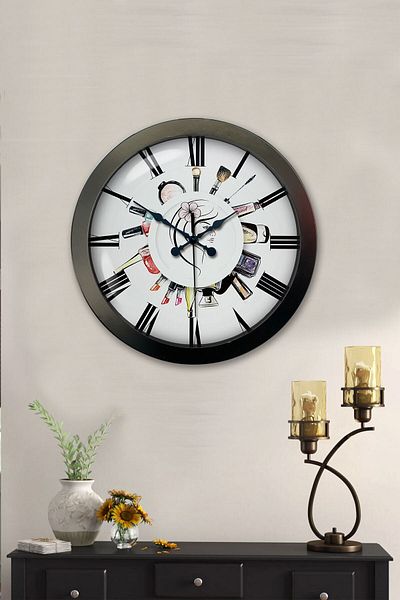 Kasva Concept Gift 36 cm Black Metal Beauty Salon Wall Clock