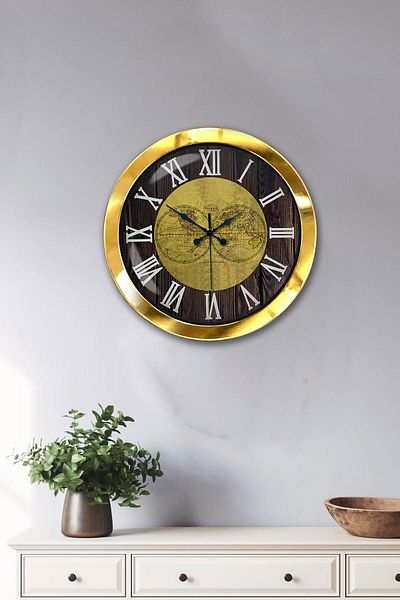 Kasva Concept 36 cm Gold Metal World Maps Wall Clock
