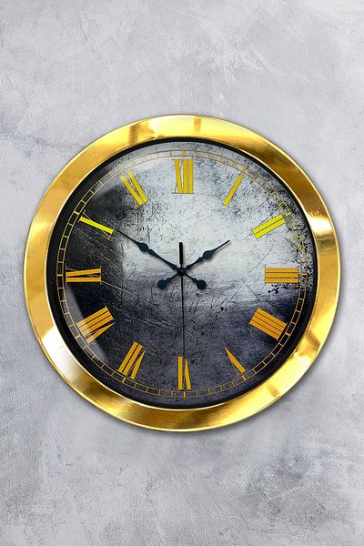 Kasva Concept Δώρο 36 εκ. Χρυσό Μεταλλικό Κίτρινο Ρολόι Τοίχου με Αριθμό