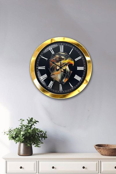 Kasva Concept Gift 36 cm Gold Metal Eagle Wall Clock