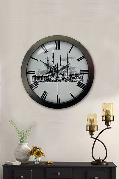 Kasva Concept Gift 36 cm Black Metal Mosque Wall Clock