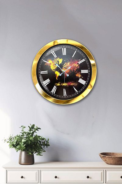 Kasva Concept Gift 36 cm Gold Metal World Map Wall Clock