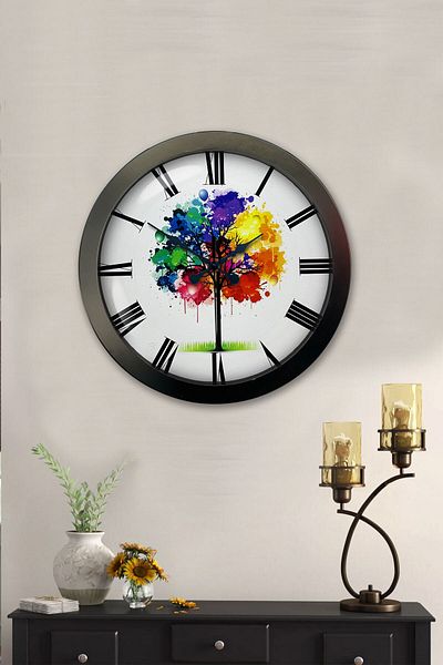 Kasva Concept 36 cm Black Metal Colored Tree Wall Clock