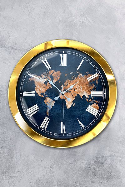 Kasva Concept 36 cm Gold Metal World Map Wall Clock