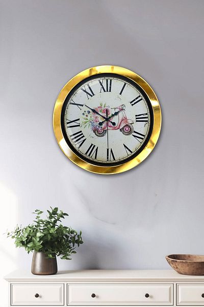 Kasva Concept Gift 36 cm Gold Metal Pink Motor Wall Clock