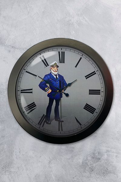 Kasva Concept Gift 36 cm Black Metal Ship Captain Wall Clock