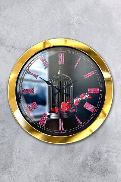 Platin Saat ساعة حائط على شكل قفص طائر معدني ذهبي مقاس 36 سم