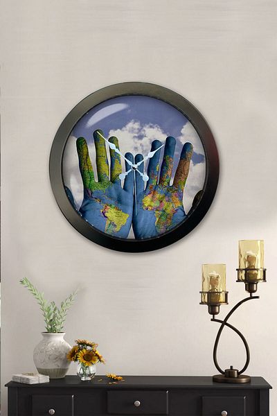 Kasva Concept Gift 36 cm Black Metal World Peace Wall Clock