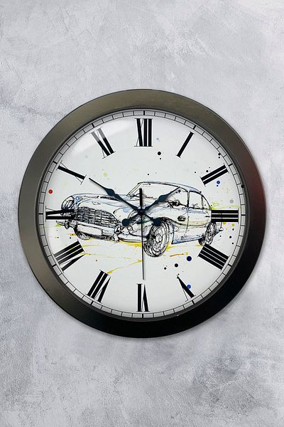 Kasva Concept Gift 36 cm Black Metal Car Wall Clock
