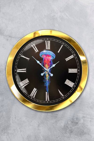 Platin Saat ساعة حائط قنديل البحر معدن ذهبي مقاس 36 سم