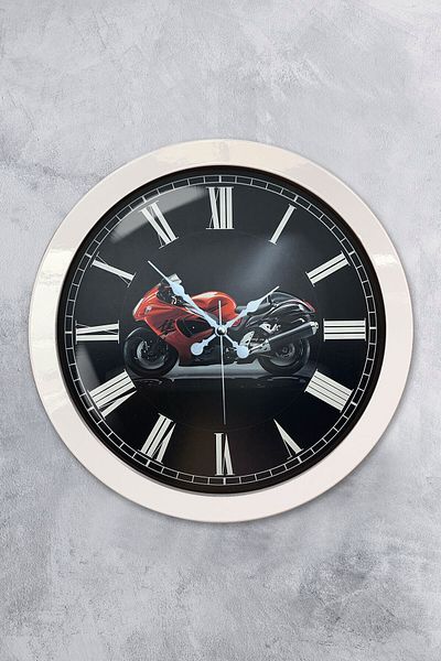 Kasva Concept Gift 36 cm White Metal Motorcycle Wall Clock