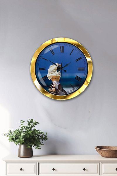 Kasva Concept Gift 36 cm Gold Metal Ice Cream Wall Clock