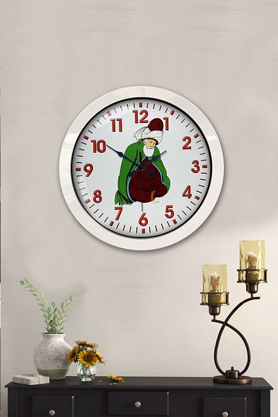 Kasva Concept Gift 36 cm White Metal Mevlana Wall Clock