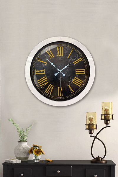 Kasva Concept 36 cm White Metal Marble Pattern Roman Numeral Wall Clock