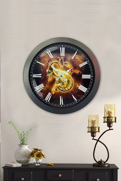 Kasva Concept Gift 36 cm Black Metal Capricorn Wall Clock
